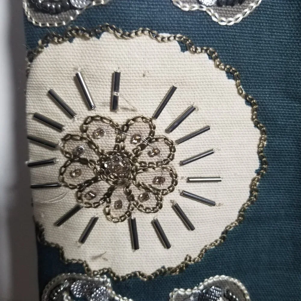 Bundle of Z Gallerie Green/Cream Embellished Pillow Covers